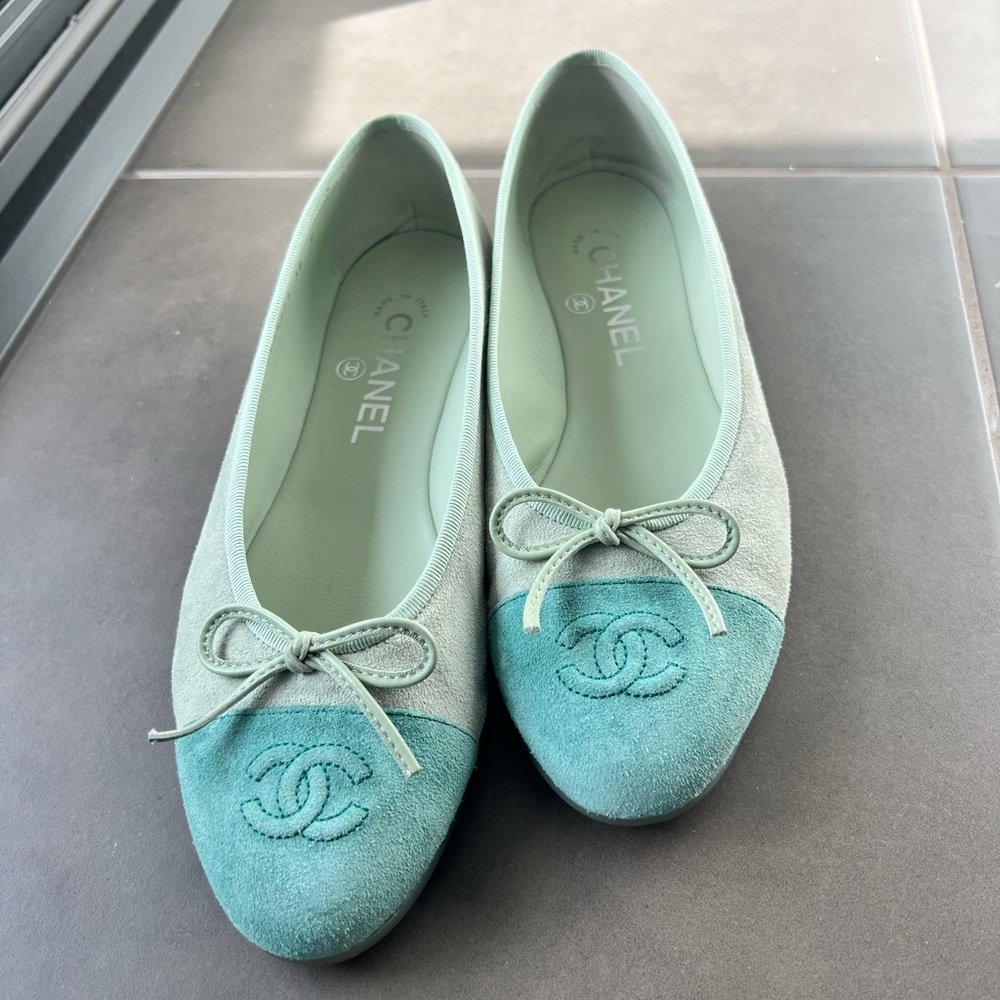 CHANEL Women's Mint Green Ballet Flats